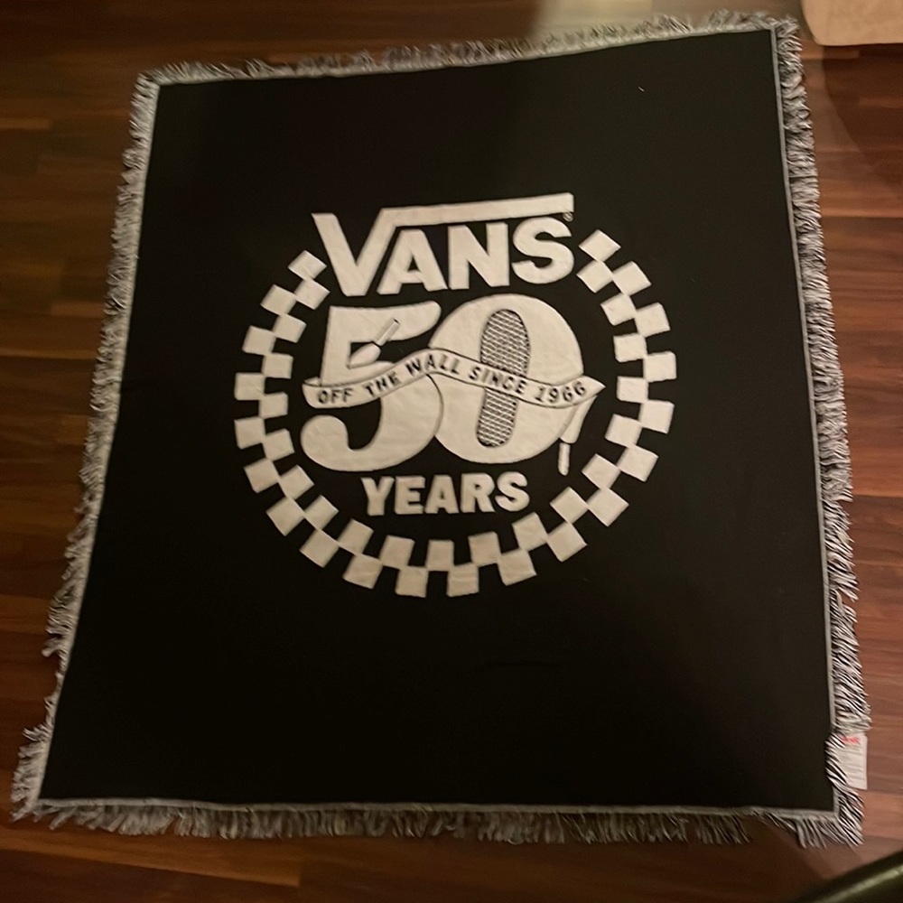 Vans 50 Years Woven Fringe Edge Throw Blanket-Black/White-53" x 65"